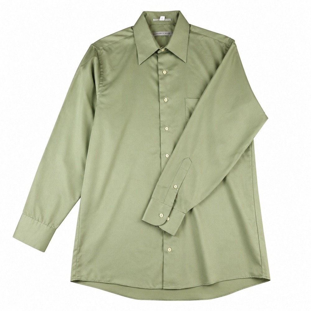 Geoffrey Beene Men's Medium 15 32/33 Sateen Sage Green Business Dress Shirt